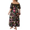 Women's Plus Size Floral Elastic Tiered Square Neck Off Shoulder Short Sleeve Casual A-Line Maxi Dresses with Belt - Agnes Orinda - 4 of 4