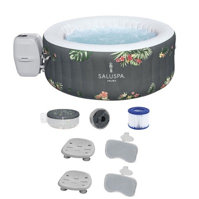 Bestway SaluSpa Aruba AirJet Inflatable Hot Tub with 110 Soothing Jets, Gray + Bestway Spa Seat (2 Pack)  + Bestway Headrest Pillows (2 Pack)