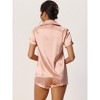 cheibear Women's Button Short Sleeve Shirt and Shorts Satin 2-Piece Sleepwear Pajama Sets - 3 of 4