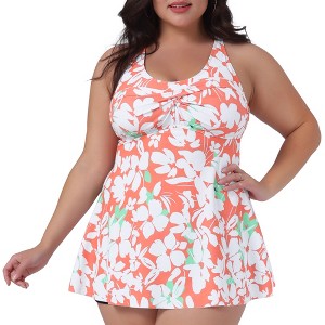Agnes Orinda Women's Plus Size V Neck Sleeveless Floral Flowy Top with Shorts 2-Piece Tankini Sets - 1 of 4