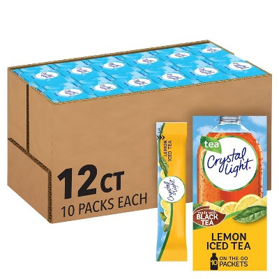 Crystal Light Lemon Iced Tea, Naturally Flavored with other natural flavor, Powdered Drink Mix, 120 ct. 12 Boxes of 10 On-the-Go-Packets