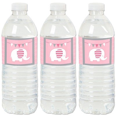 Big Dot of Happiness Pink Elephant - Girl Baby Shower or Birthday Party Water Bottle Sticker Labels - Set of 20