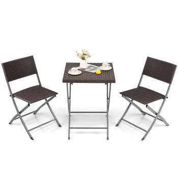Tangkula 3PCS Patio Bistro Set Folding Wicker Chairs & Table Outdoor Patio Furniture Set