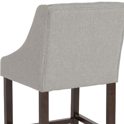 32" Light Gray Tufted Fabric Counter Stool with Walnut Wood Frame