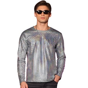 Lars Amadeus Men's Crew Neck Long Sleeves Party Club Shiny Metallic T-Shirt - 1 of 4