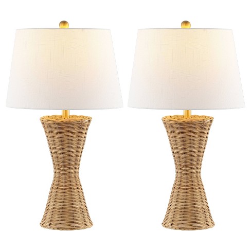 Set Of 2 27 Laura Coastal Designer Iron/rattan Wicker Table Lamps  (includes Led Light Bulb) Natural - Jonathan Y : Target