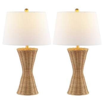 Set of 2 27" Laura Coastal Designer Iron/Rattan Wicker Table Lamps (Includes LED Light Bulb) Natural - JONATHAN Y