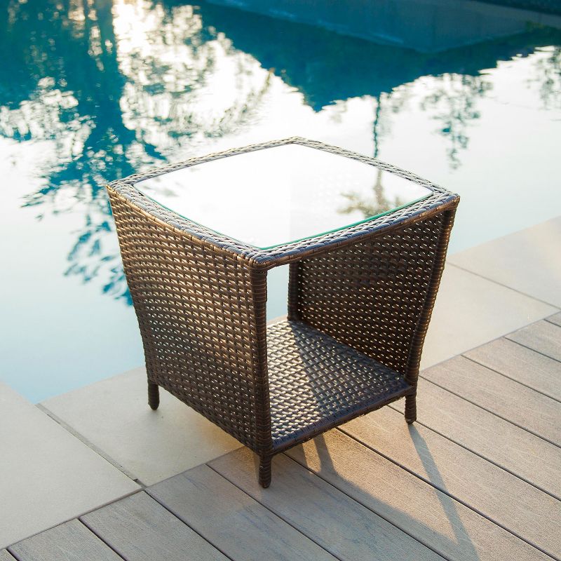 Weston Wicker with Glass Top Patio Side Table - Multi-Brown - Christopher Knight Home, 5 of 6