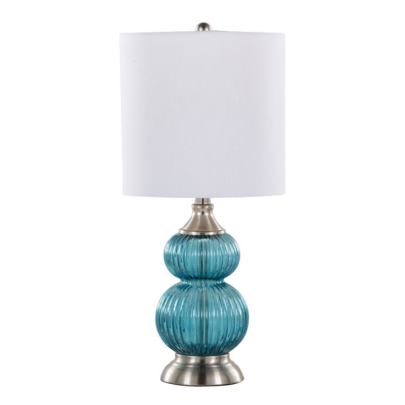 LumiSource (Set of 2) Belle 20&#34; Contemporary Glass Accent Lamps Sapphire Blue Glass Brushed Nickel and White Linen Shade from Grandview Gallery, 2 of 8