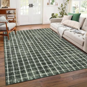 Modern Plaid Rug, Washable Soft Low-Pile Non-Slip Stain-Resistant Area Carpet for Bedroom, Living Room, Dining Room, Nursery - 1 of 4