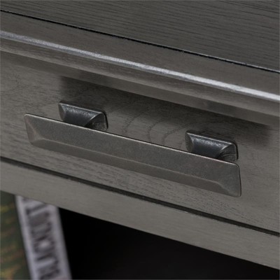 Smoke Gray Real Oak Corner Desk with Keyboard Tray and Drawer