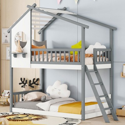 Twin Over Twin Bunk Bed With Roof, Window And Ladder - Modernluxe : Target