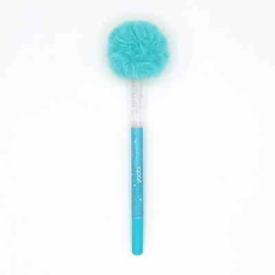 Yoobi Ballpoint Pen Pom Pom Aqua Glitter Wand Black Ink