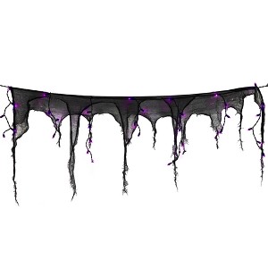 Northlight Lighted LED Halloween Gauze Drape Lights - 4' x 2' - Purple - 1 of 4