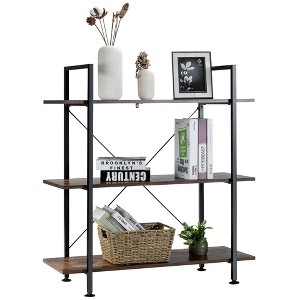 Costway 3-Tier Bookshelf Industrial Bookcase Display Shelf Storage Rack Rustic Brown - 1 of 4