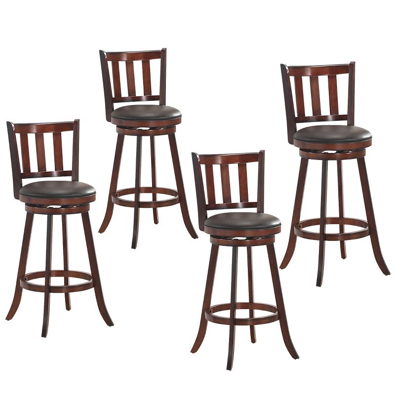 Costway Set of 4 29.5'' Swivel Bar Stool Leather Padded Dining Kitchen Pub Bistro Chair Low Back, 1 of 10