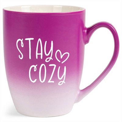 Elanze Designs Stay Cozy Two Toned Ombre Matte Pink and White 12 ounce Ceramic Stoneware Coffee Cup Mug