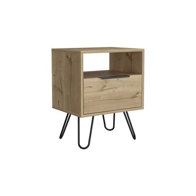 NicBex 17.7 inch Wide Nightstand with 1 Drawer,Modern Side Table with Hairpin Legs and Open Shelf,Bedside Table for Bedroom,Living Room,Oak/White
