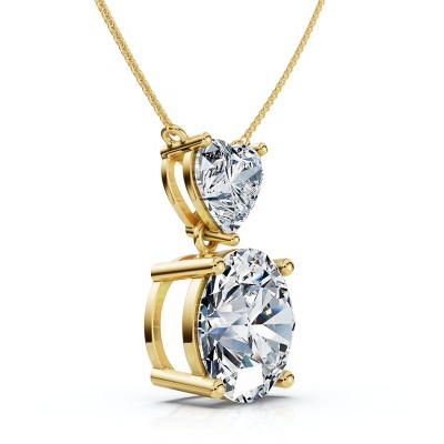 Pompeii3 Certified 14Ct Two Stone Diamond Drop Pendant 14k Gold FG/VS Lab Created