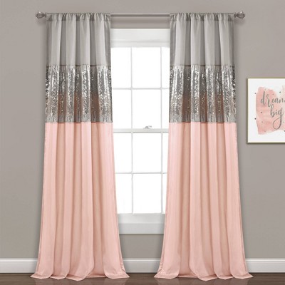 Window Single Curtain Panel Gray Pink, Pink Ruffle Curtains 95 Inch