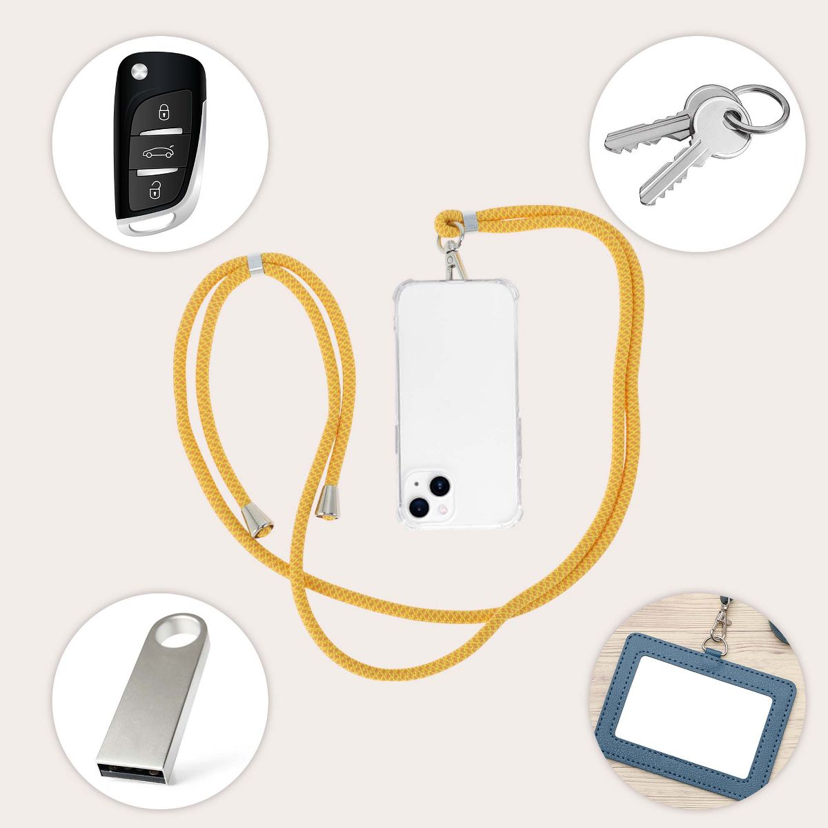 Unique Bargains Phone Chain for Standard Mobile Phone Case Phone Lanyard Yellow Orange Mesh 1 Pc - thumbnail 3