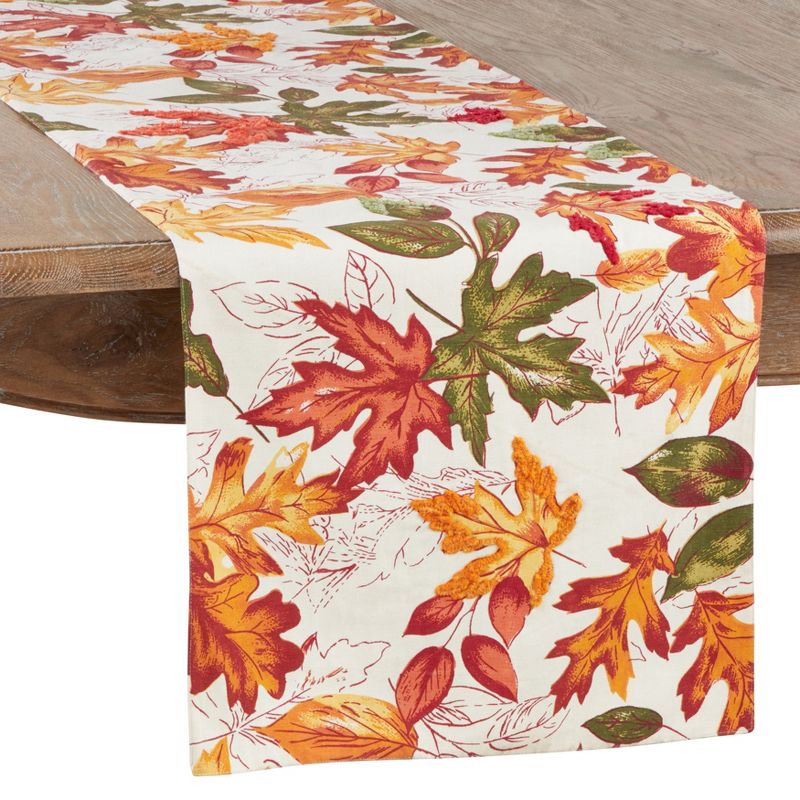Saro Lifestyle Table Runner With Embroidered Autumn Leaves, 1 of 4