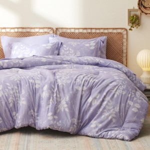 Cozy Comfort Beige Queen Comforter Set - 7 Pieces Floral Bedding Sets Queen Bed in a Bag with Botanical Flowers Comforter, Sheets, Pillowcases & Shams - 1 of 4