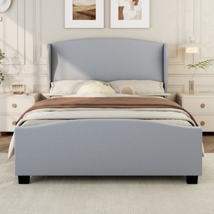 KTMBDW Full/Queen/King Size Upholstered Bed Frame, 51" High Wingback Headboard, Strong Wooden Slats, No Box Spring Needed, Easy Assembly - 1 of 4