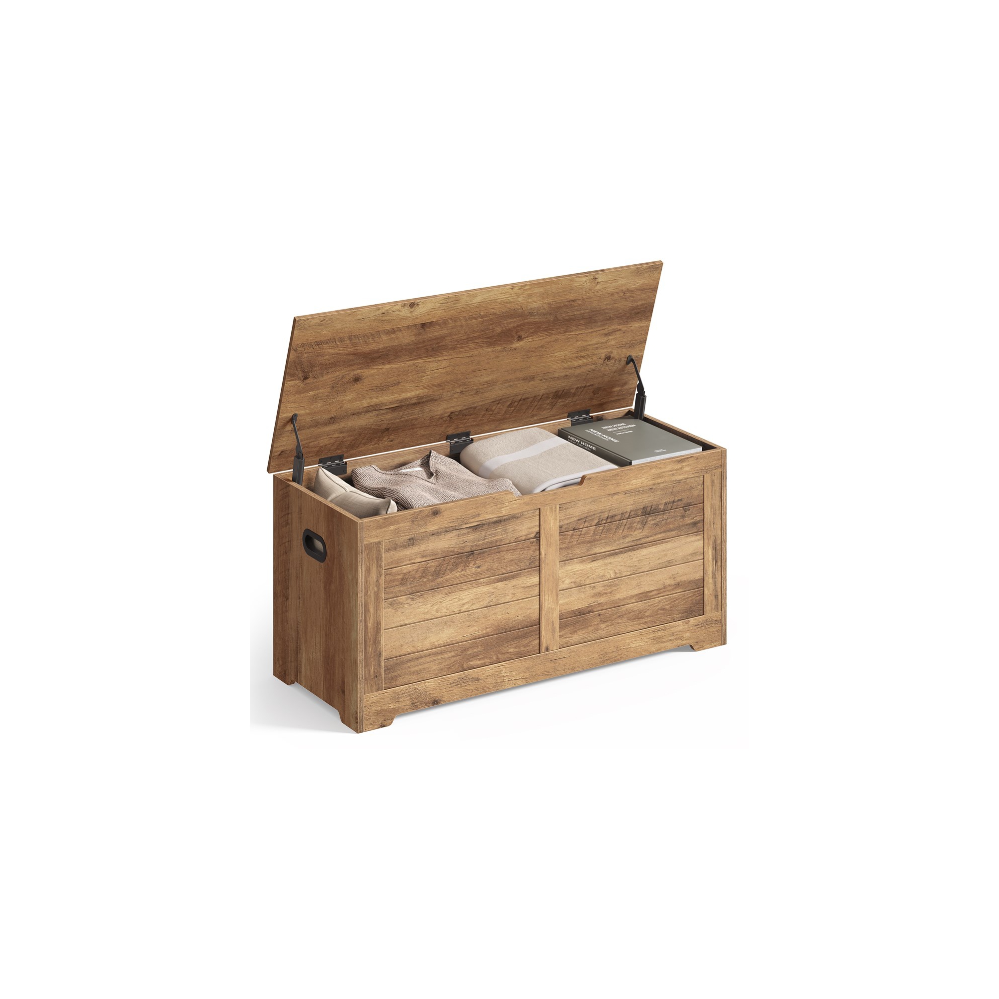 VASAGLE Storage Chest, Storage Trunk with 2 Safety Hinges, Storage Bench, Shoe Bench, Farmhouse Style, 15.7 x 39.4 x 18.1 Inches, Honey Brown
