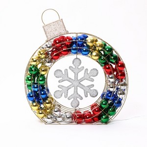 LuxenHome 3Ft Tall Ornament and Snowflake Wreath Outdoor Holiday Decoration with Lights Multi-Color - 1 of 4