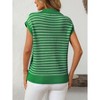 Summer Tops for Women Lapel Collar V Neck Short Sleeve Ribbed Knit Sweater Pullover Striped Sweater with Cap Sleeve Lapel Neck Sweater Vest - 4 of 4