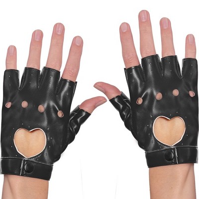 Women's black leather fingerless gloves