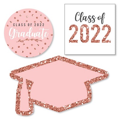 Big Dot of Happiness Rose Gold Grad - DIY Shaped 2022 Graduation Party Cut-Outs - 24 Count