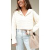 Women's Oversized Cropped Sweater With Collar - Buttermelon - 3 of 3