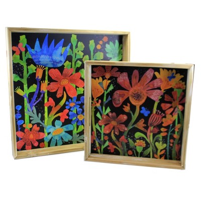 Home Decor 16.0" Folk Art Nesting Trays Floral Box Flowers  -  Decorative Figurines