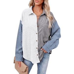BLUEMING Womens Button Down Shirts Dressy Casual Work Shacket Collared Neck Long Sleeve Oversized Blouses - 1 of 4