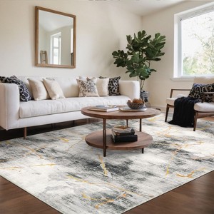 Machine Washable Area Rug 5x7 Contemporary Abstract Rug for Bedroom with Non Slip Backing Low Pile Soft Marble Printed Floor Carpet - 1 of 4