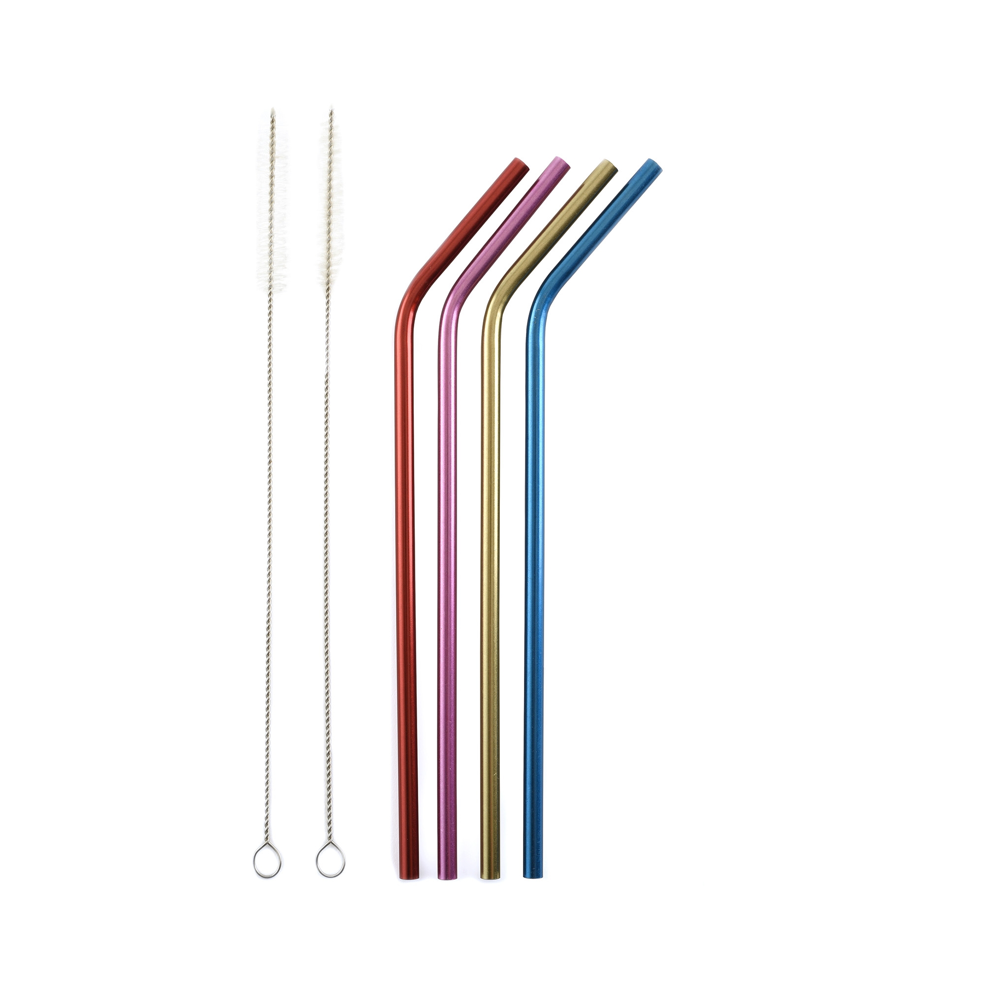 Norpro Stainless Steel Metallic Drinking Straws with Cleaning Brushes, Assorted Colors