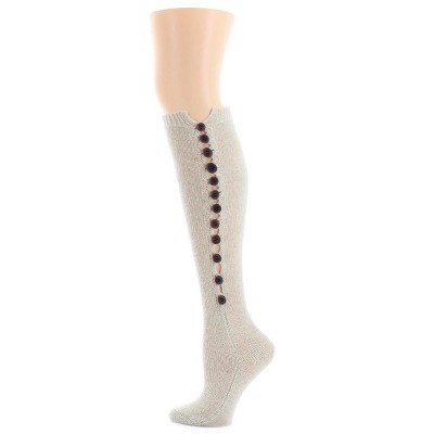 Memoi Buttonlap Chunky Knit Knee High Socks Oatmeal One Size