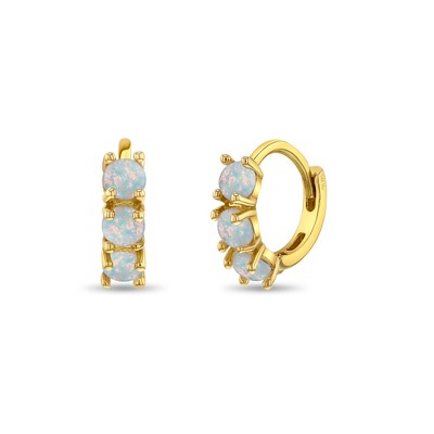 Girls' Opal Pronged 7mm 14k Yellow Gold Hoop Earrings - In Season Jewelry