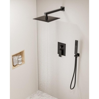 Large Matte Black Stainless Steel Square Wall Mounted Shower System