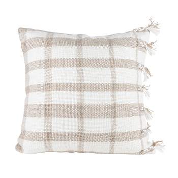 Taupe Wide Plaid 20X20 Hand Woven Filled Outdoor Pillow - Foreside Home & Garden