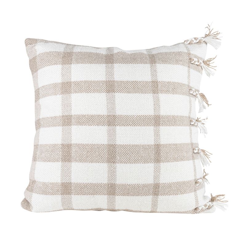 Taupe Wide Plaid 20X20 Hand Woven Filled Outdoor Pillow - Foreside Home & Garden, 1 of 7