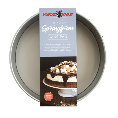 (1 pan dented around edge ) (2 pack)Nordic Ware 9 Carbon Steel Spring Form Pan Blue: Nonstick Cheesecake Pan, 9 Inch, Hand Wash, Oven-Safe, 5-Year Warranty