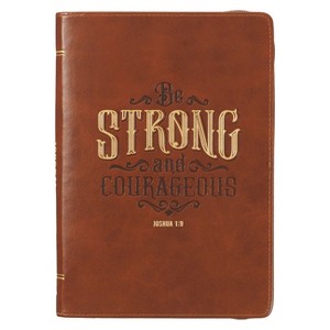 Christian Art Gifts Scripture Journal Brown Be Strong Joshua 1:9 Bible Verse Inspirational Faux Leather Notebook, Zipper Closure, 336 Ruled Pages, - 1 of 1