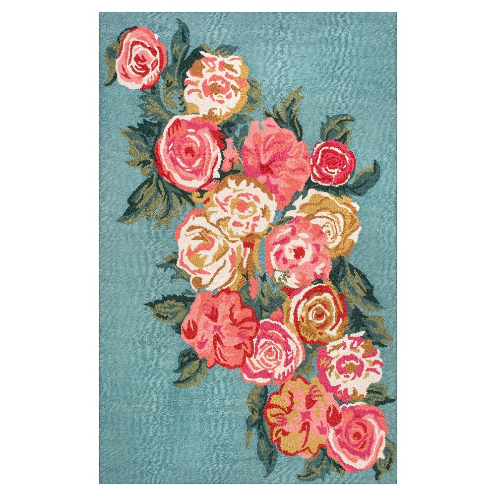 3'x5' Hand Hooked Rose Bouquet Area Rug Light Blue - nuLOOM