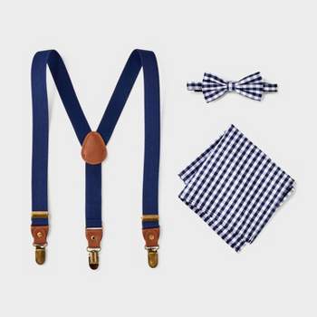 Boys' 3pc Gingham Suspender Set - Cat & Jack™ Navy Blue
