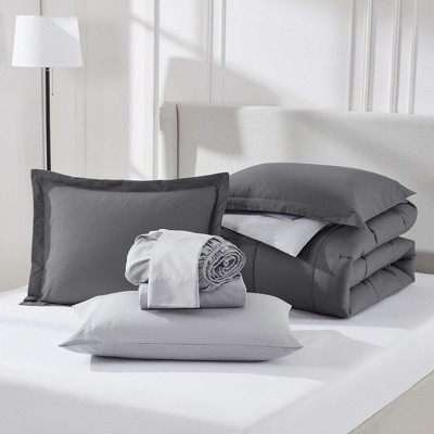 Nestl Bed in a Bag Reversible, 7 Piece Queen Size Bedding Set - Dark Grey/Light Grey — фото 2