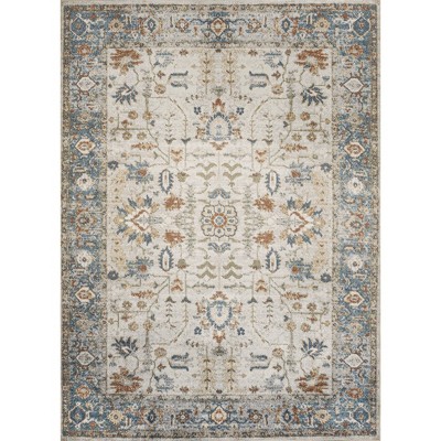 Hiero Cream and Terra Persian Border Low-Pile Washable Rug