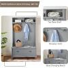 Acekool Gray Metal Hall Tree with Bench, Entryway Coat Rack Hooks & Open Storage Shelves, Compact Organizer for Entry - 4 of 4